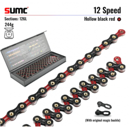 Цепь 11/12 ск. SUMC 12 speed SX12SL Black Red 1/2"x11/128" 126L суперлайт, черно-красная