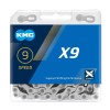 Цепь 9 ск KMC X9 Silver 114 зв, с замком