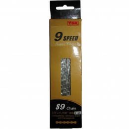 Цепь 9 ск. YBN S9S 1/2"x11/128", 114 зв. с замком, серебристо-серая