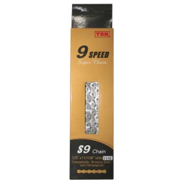 Цепь 9 ск. YBN S9S 1/2"x11/128", 114 зв. с замком, серебристо-серая