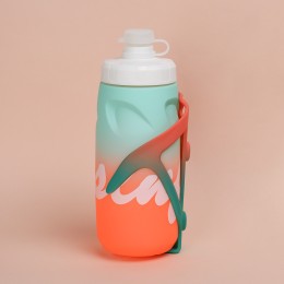 Фляга с флягодержателем для воды COMIRON ESLNF  620мл. двухцветная с пылевой силиконовой крышкой, зелено-розовая