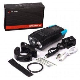 Фонарь передний интеллектуальный COMIRON "SMART2" ABS; свет: 2xT6, 800lm; 2000 mAh, USB; ближний/дальний свет, сигнал 120Дб., 5 режимов синий