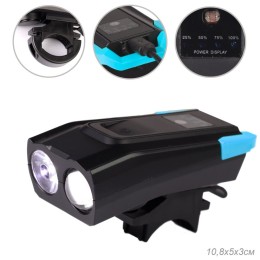 Фонарь передний интеллектуальный COMIRON "SMART2" ABS; свет: 2xT6, 800lm; 2000 mAh, USB; ближний/дальний свет, сигнал 120Дб., 5 режимов синий