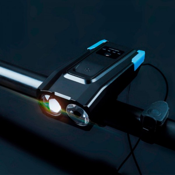 Фонарь передний  интеллектуальный COMIRON "SMART4" ABS; свет: 2xT6, 800lm; 4000 mAh, USB; ближний/дальний свет, сигнал 120Дб., 5 режимов синий
