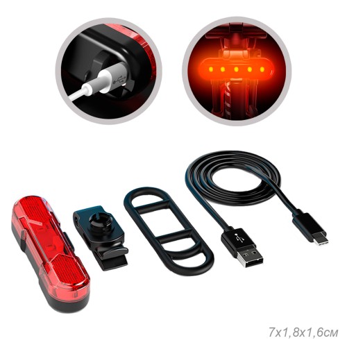 Фонарь задний COMIRON TA10 корпус: ABS, IPX5; свет: COB(5LED), 80lm; аккум: 220mAh, USB; четыре режима, поворотный на 360С