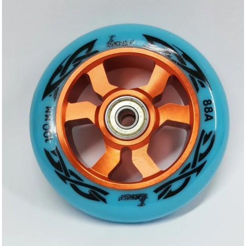 Колесо 100 мм, алюминий. ABEC-9, голубой/оранжевый