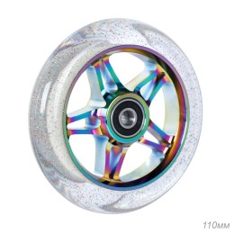Колесо 110 мм с подшипниками ABEC-9 JJ-032-110 PU, обод алюминевый, бензиновое/прозрачное