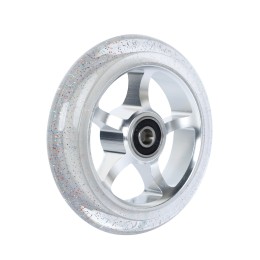 Колесо 110 мм с подшипниками ABEC-9 PU, обод алюминевый JJ-031-110, серебристое/прозрачное