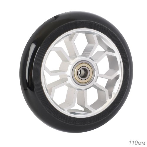 Колесо 110 мм с подшипниками ABEC-9 PU, обод алюминевый, серебро