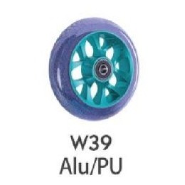Колесо 110 мм W39 с подшипниками ABEC-9 PU, обод алюминевый, голубой с сиреневым