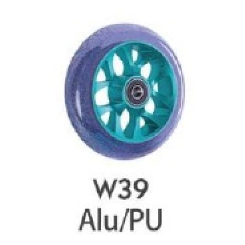 Колесо 110 мм W39 с подшипниками ABEC-9 PU, обод алюминевый, голубой с сиреневым