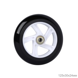 Колесо 125/30/24 мм с 2 подшипниками ABEC-7/SK-125-W для самоката, PU, обод пластиковый, черное/белое