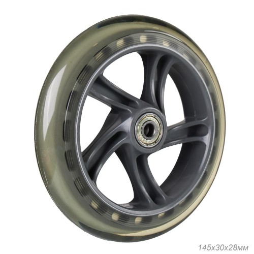 Колесо 145/30/28 мм PU для самоката, обод пластиковый с 2 подшипниками ABEC-7, серое