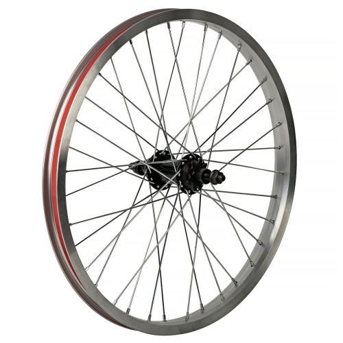 Колесо 20" заднее BMX, двойн. алюм. обод 36H, стал. втулка, 3/8"х175 мм, насып. подшип,9T,серебрист.