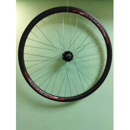 Колесо 27,5" заднее алюм. двойн. обод, спортивная втулка под кассету с пром. подшипником, под эксцентрик, диск 6 отв., цвет черный