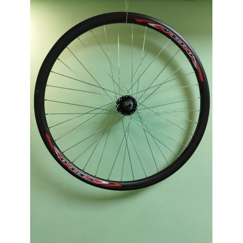 Колесо 27,5" заднее алюм. двойн. обод, спортивная втулка под кассету с пром. подшипником, под эксцентрик, диск 6 отв., цвет черный