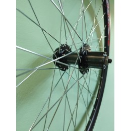 Колесо 27,5" заднее алюм. двойн. обод, спортивная втулка под кассету с пром. подшипником, под эксцентрик, диск 6 отв., цвет черный