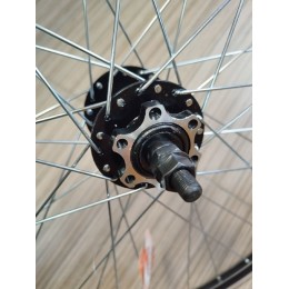 Колесо 27,5" заднее TRIX, профиль алюминиевый, двойной, 36H, фрезерованный, индикатор износа, A/V, анодированный, черный, под трещотку, под ДИСК,гайки