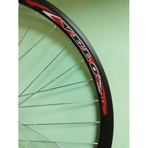 Колесо 28"-29" заднее, алюм. двойн. обод, алюм. втулка под диск тормоз, под трещотку, под гайки, (лого. VELO), 36 спиц, черное