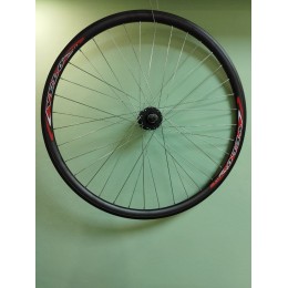 Колесо 28"-29" заднее, алюм. двойн. обод, втулка на пром. подшип., диск. тормоз, под трещотку, на гайках, (лого. VELO), 36 спиц, черное