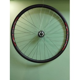 Колесо 28"-29" заднее, алюм. двойн. обод, втулка на пром. подшип., диск. тормоз, под трещотку, на гайках, (лого. VELO), 36 спиц, черное