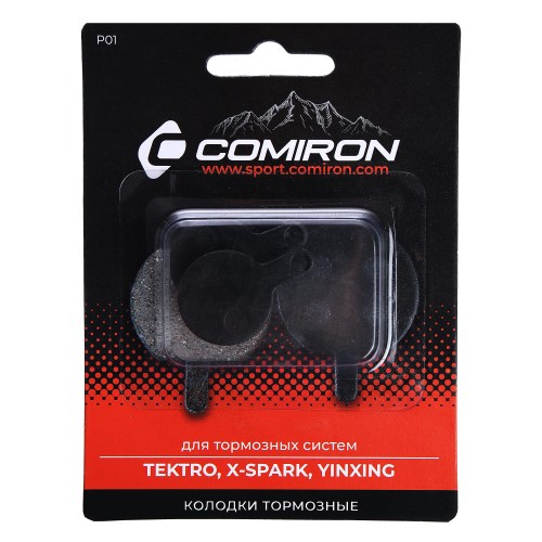 Колодки тормозные органические COMIRON RESIN P01, для: TEKTRO, X-SPARK, YINXING, блистер 2 шт.