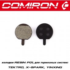 Колодки тормозные органические COMIRON RESIN P01, для тормозных систем: TEKTRO, X-SPARK, YINXING, уп. полибаг, 2 шт.