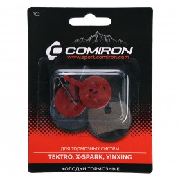 Колодки тормозные органические COMIRON RESIN P02, для тормозных систем: TEKTRO, X-SPARK, YINXING, с пружиной, блистер 2 шт.