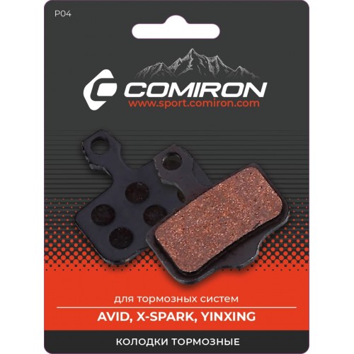 Колодки тормозные органические COMIRON RESIN P04, для: AVID, X-SPARK, YINXING, с пружиной, блистер 2 шт