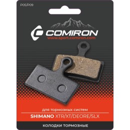 Колодки тормозные органические COMIRON RESIN P05/P09, для тормозных систем: SHIMANO XTR/XT/DEORE/SLX, с пружиной, блистер 2 шт