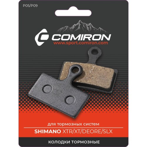 Колодки тормозные органические COMIRON RESIN P05/P09, для тормозных систем: SHIMANO XTR/XT/DEORE/SLX, с пружиной, блистер 2 шт