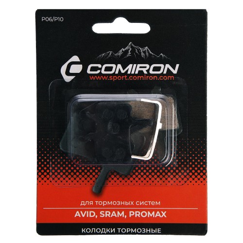 Колодки тормозные органические COMIRON RESIN P06/P10, для: AVID, SRAM, PROMAX, с пружиной, блистер 2 шт.