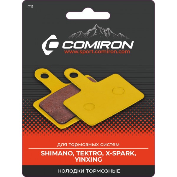 Колодки тормозные органические COMIRON RESIN P11, для тормозных систем: SHIMANO, TEKTRO, X-SPARK, YINXING, с пружиной, блистер 2 шт.