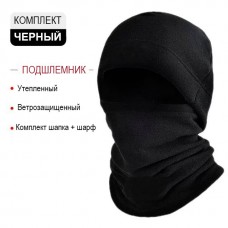 Комплект шапка + шарф трансформер флисовый, черный