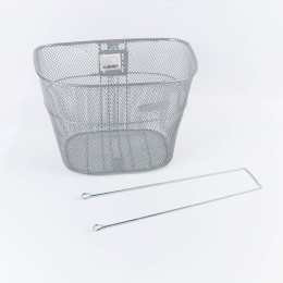 Корзина металлическая 1DVMI-3, с креплением на переднее колесо под резьбовую вилку, 2 кронштейна, серебристая