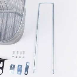 Корзина металлическая 1DVMI-3, с креплением на переднее колесо под резьбовую вилку, 2 кронштейна, серебристая