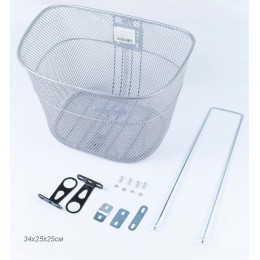 Корзина металлическая 1DVMI-3, с креплением на переднее колесо под резьбовую вилку, 2 кронштейна, серебристая