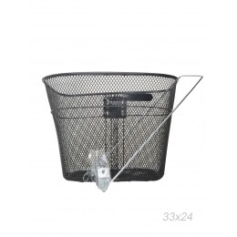 Корзина на переднее колесо металлическая и кронштейном на рулевую колонку, черная