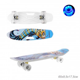 Лонгборд GT128+03, голубой (Рыбка-мозаика), светятся колеса