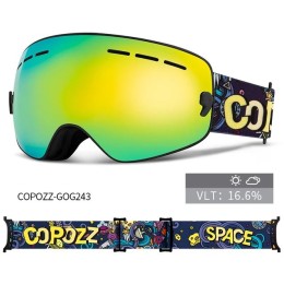 Маска горнолыжная детская COPOZZ UV400 черная оправа с желто-голубой линзой