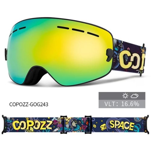 Маска горнолыжная детская COPOZZ UV400 черная оправа с желто-голубой линзой