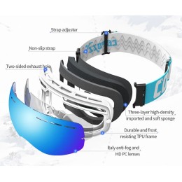 Маска горнолыжная детская COPOZZ UV400 черная оправа с желто-голубой линзой