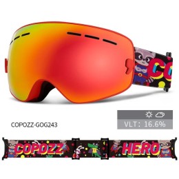Маска горнолыжная детская COPOZZ UV400 красная оправа с оранжевой линзой