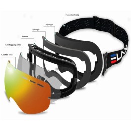 Маска горнолыжная ELAX двухслойная, черная, сине-фиолетовая линза