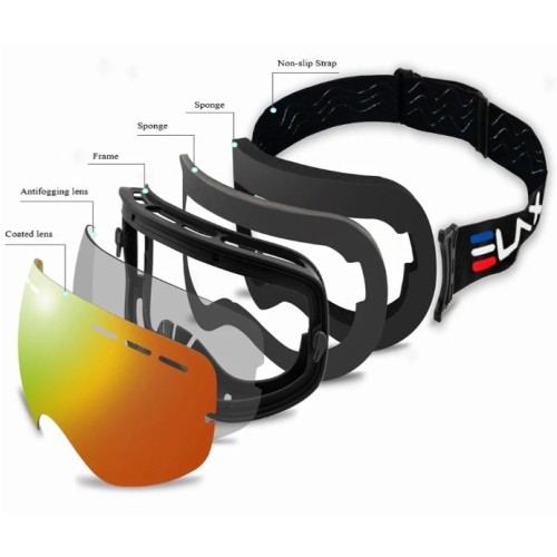 Маска горнолыжная ELAX двухслойная, черная, сине-фиолетовая линза