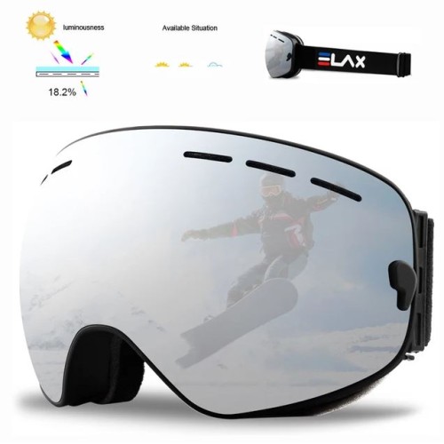 Маска горнолыжная ELAX двухслойная, черная, зеркальная линза