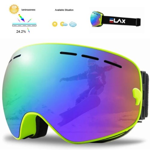 Маска горнолыжная ELAX двухслойная, салатовая, радужная линза