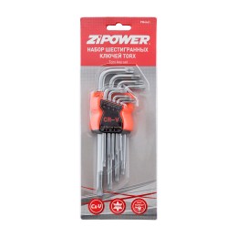 Набор ключей TORX ZIPOWER, 9 шт., CrV  	