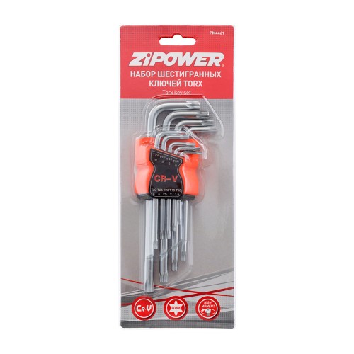 Набор ключей TORX ZIPOWER, 9 шт., CrV  	