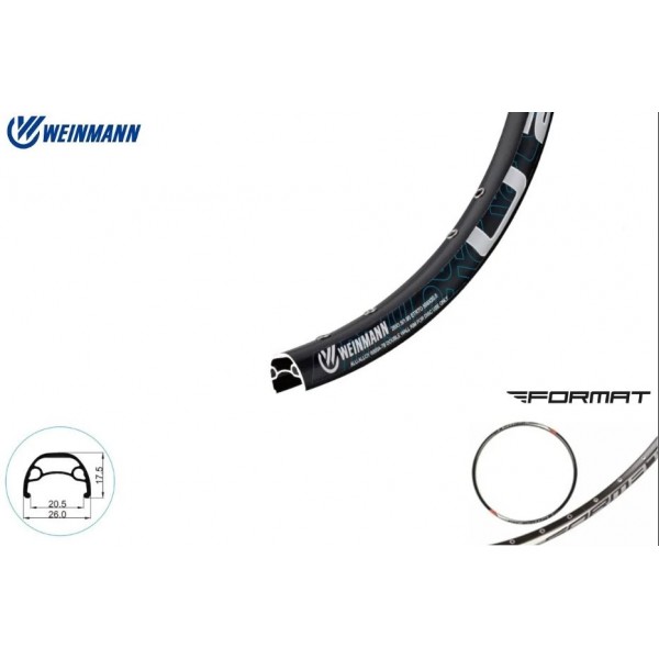 Обод 27,5" двустеночный WEINMANN U26, дисковый тормоз, 650B, 32 отв, ISO - 584 мм * 20,5 мм, AV, пистонированный, черный-анод (лого FORMAT)